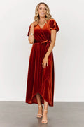 Nadine Velvet Midi Dress | Rust