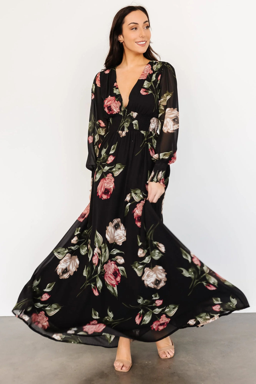 Olivia Maxi Dress | Black Rose Floral