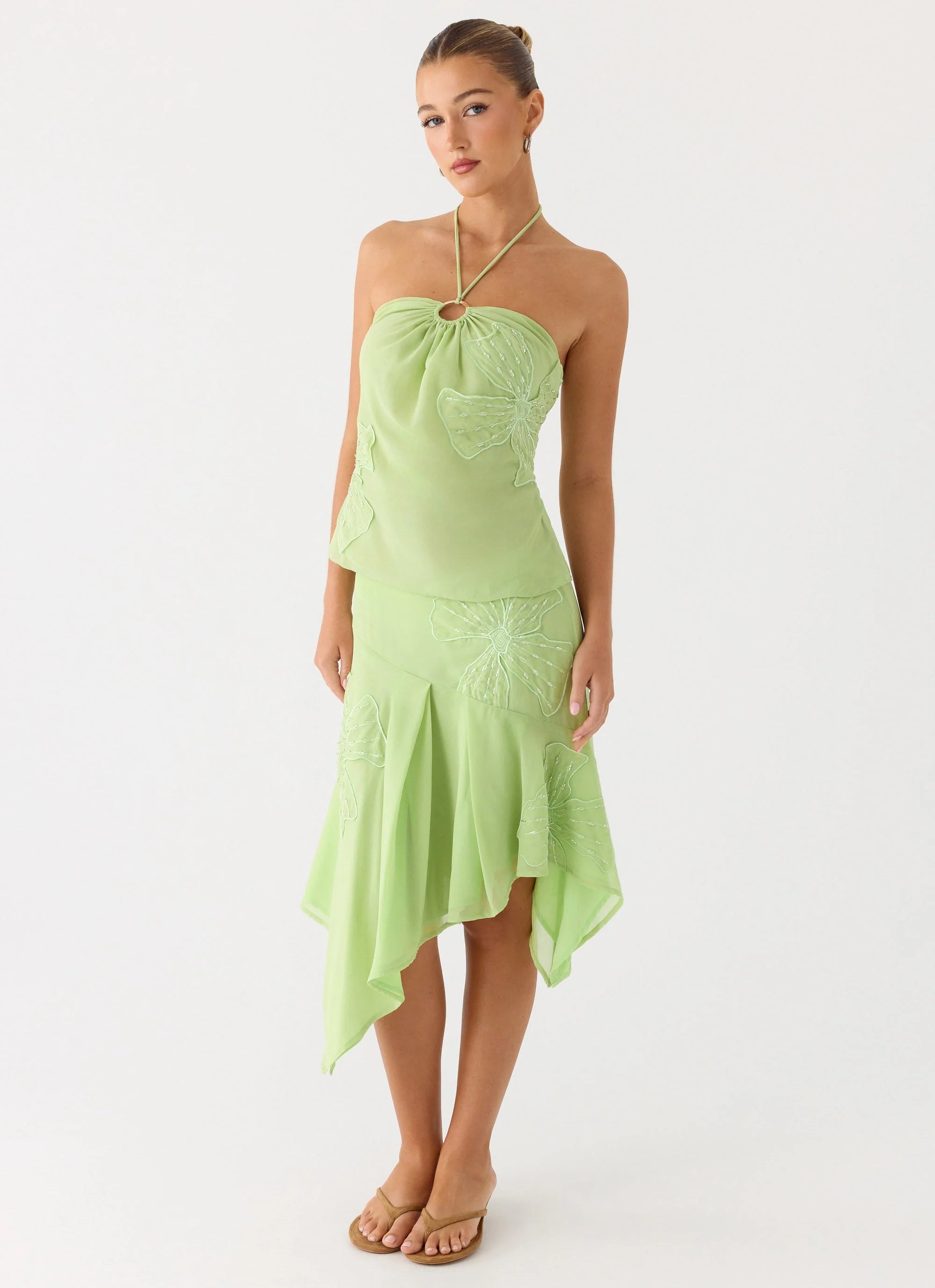 Teneika Beaded Flower Midi Skirt - Lime