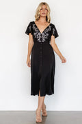Swan Bead Embroidered Midi Dress | Black