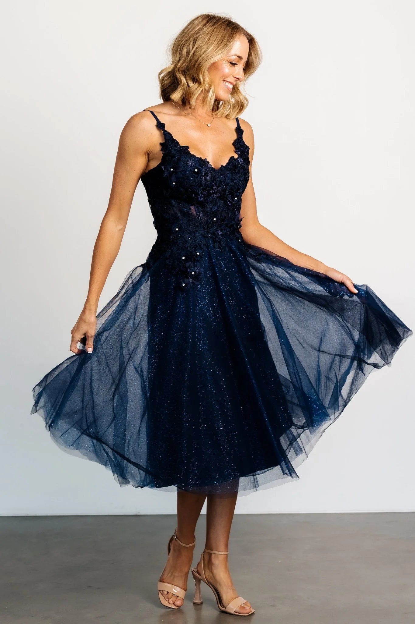 Noelle Shimmer Midi Dress | Midnight Blue