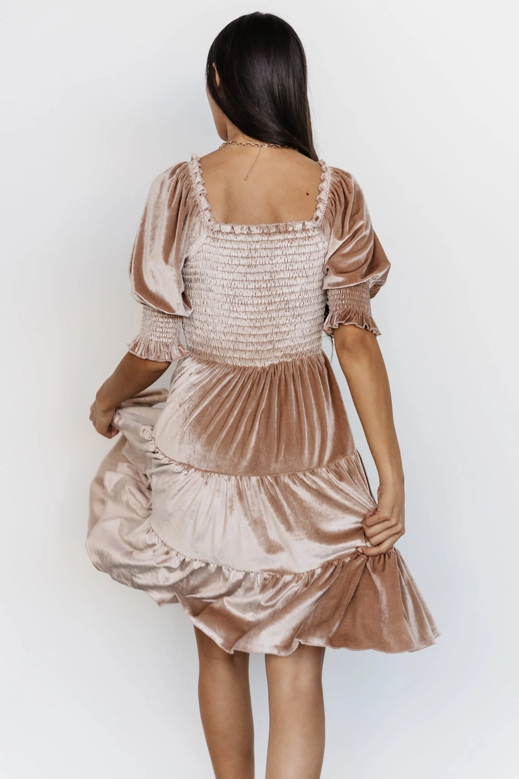 Bliss Smocked Velvet Short Dress | Natural
