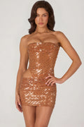 Embellished Cut-Out Mini Dress in Bronze