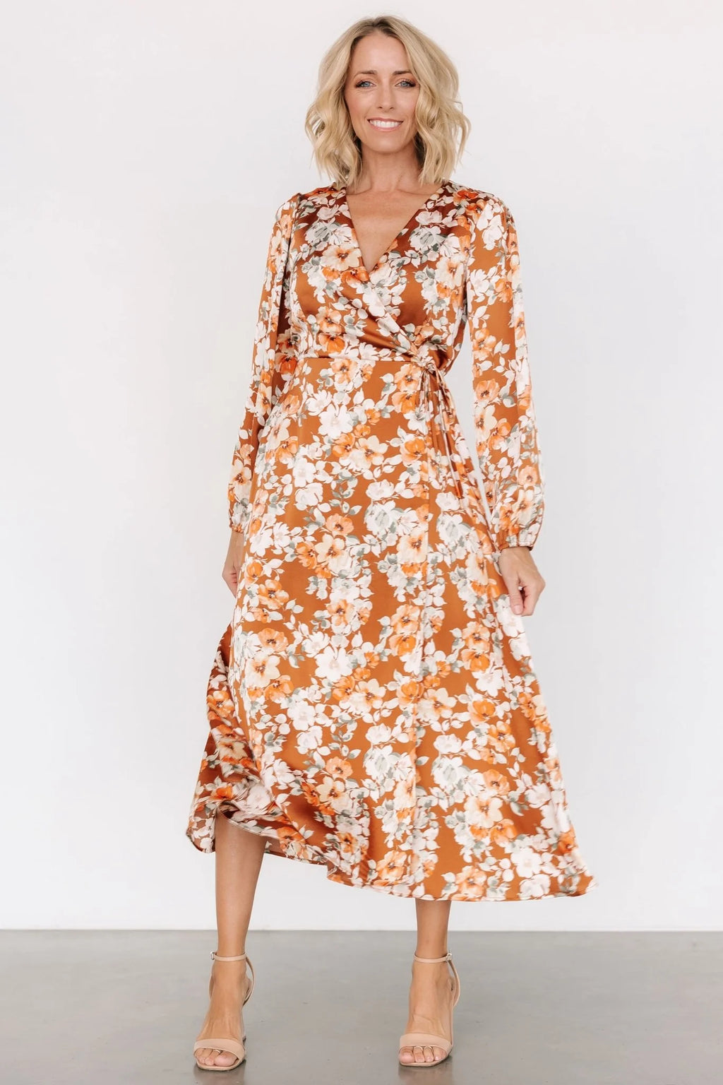 Clarissa Faux Wrap Midi Dress | Copper + Ivory