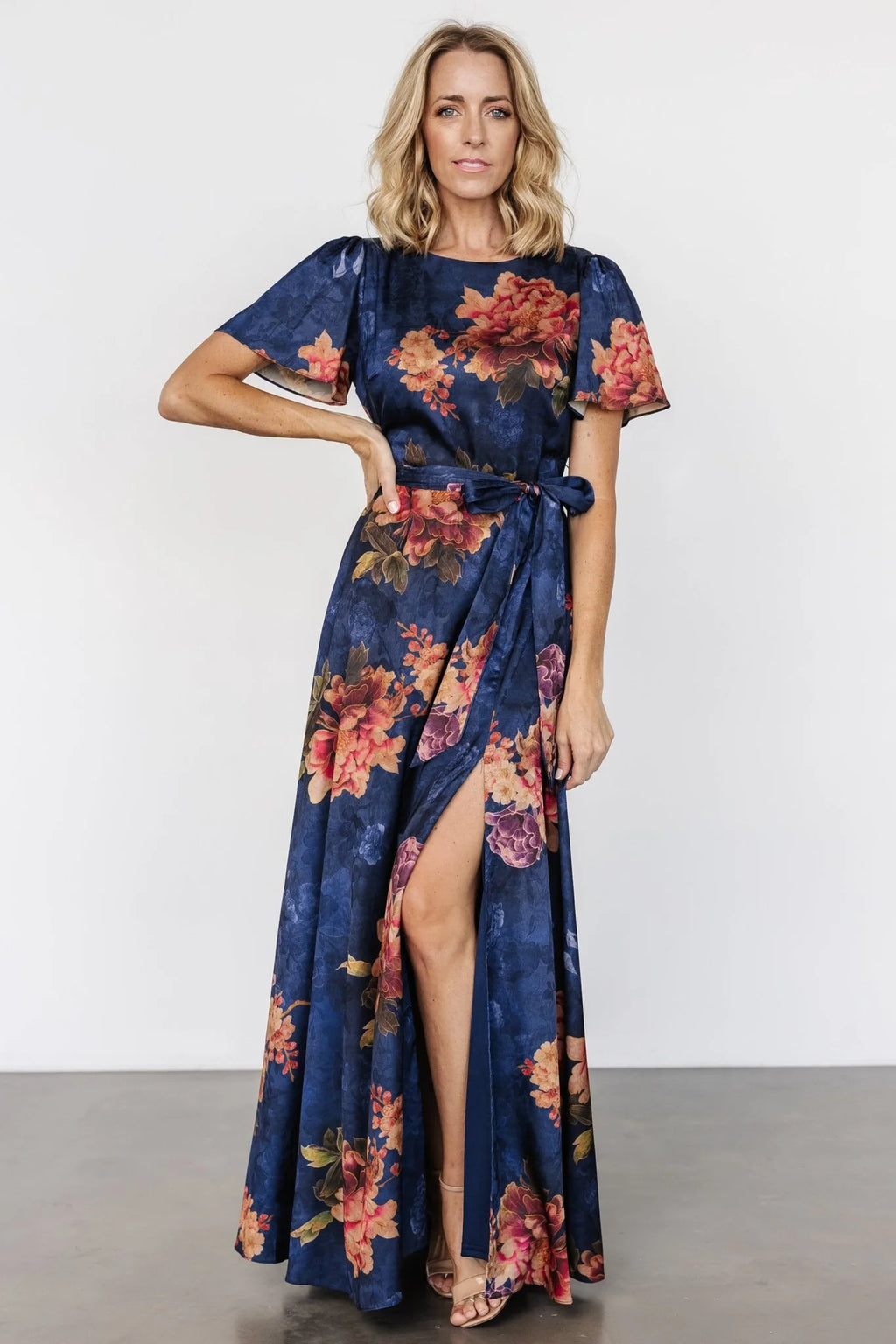 Agnes Satin Maxi Dress | Navy Floral