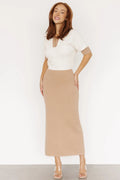 Gwendolyn Collared Midi Dress | Taupe + Off White