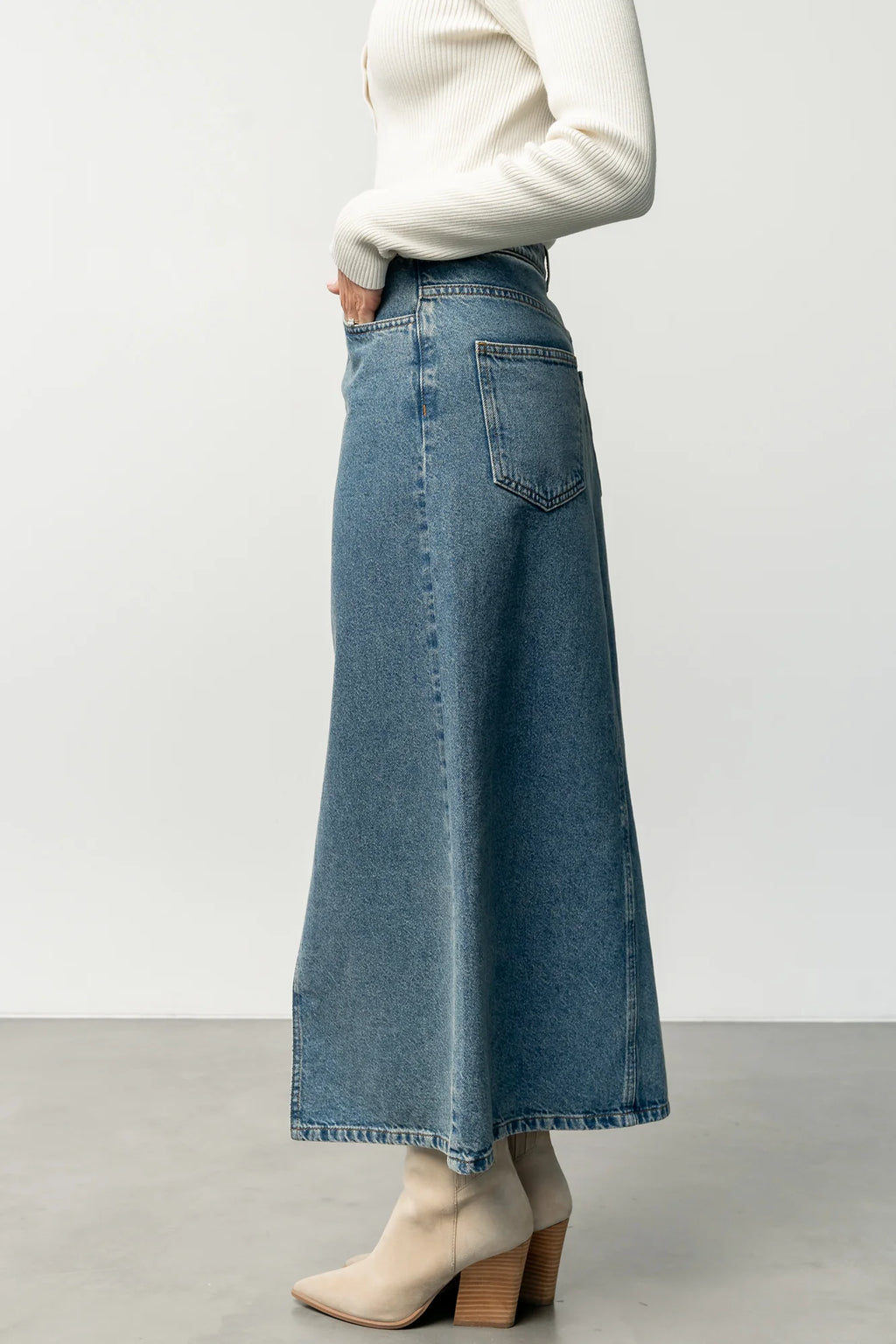 Aleksa Denim Midi Skirt | Medium Wash