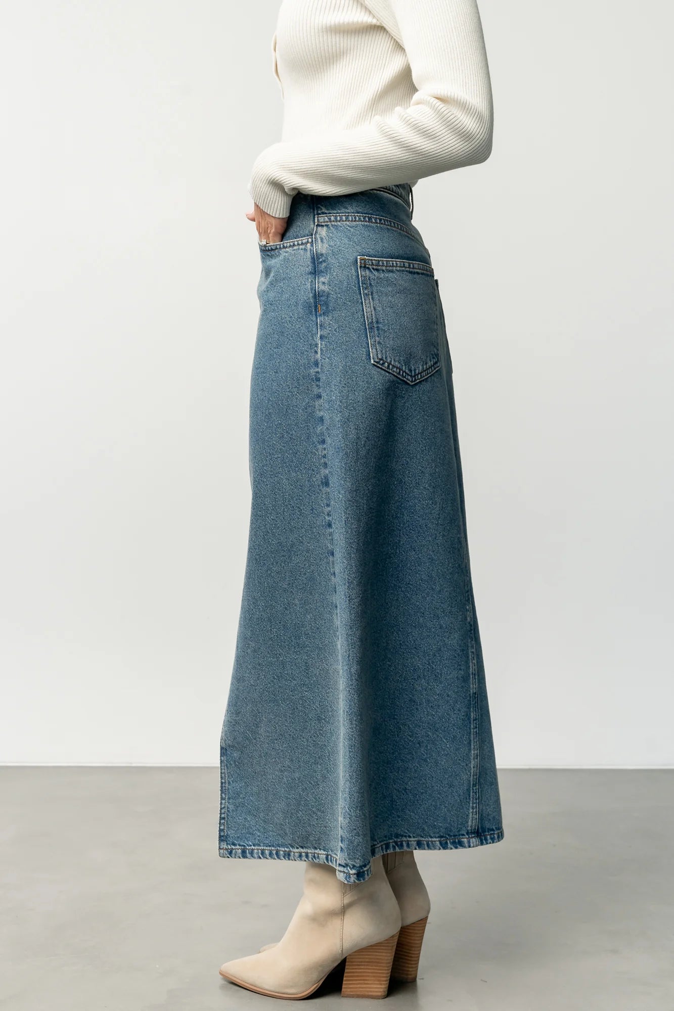 Aleksa Denim Midi Skirt | Medium Wash