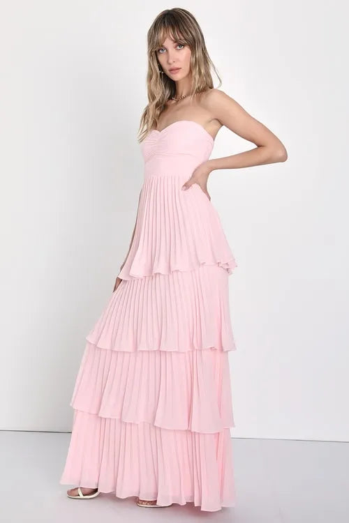 Seriously Sensational Black Strapless Tiered Maxi Dress