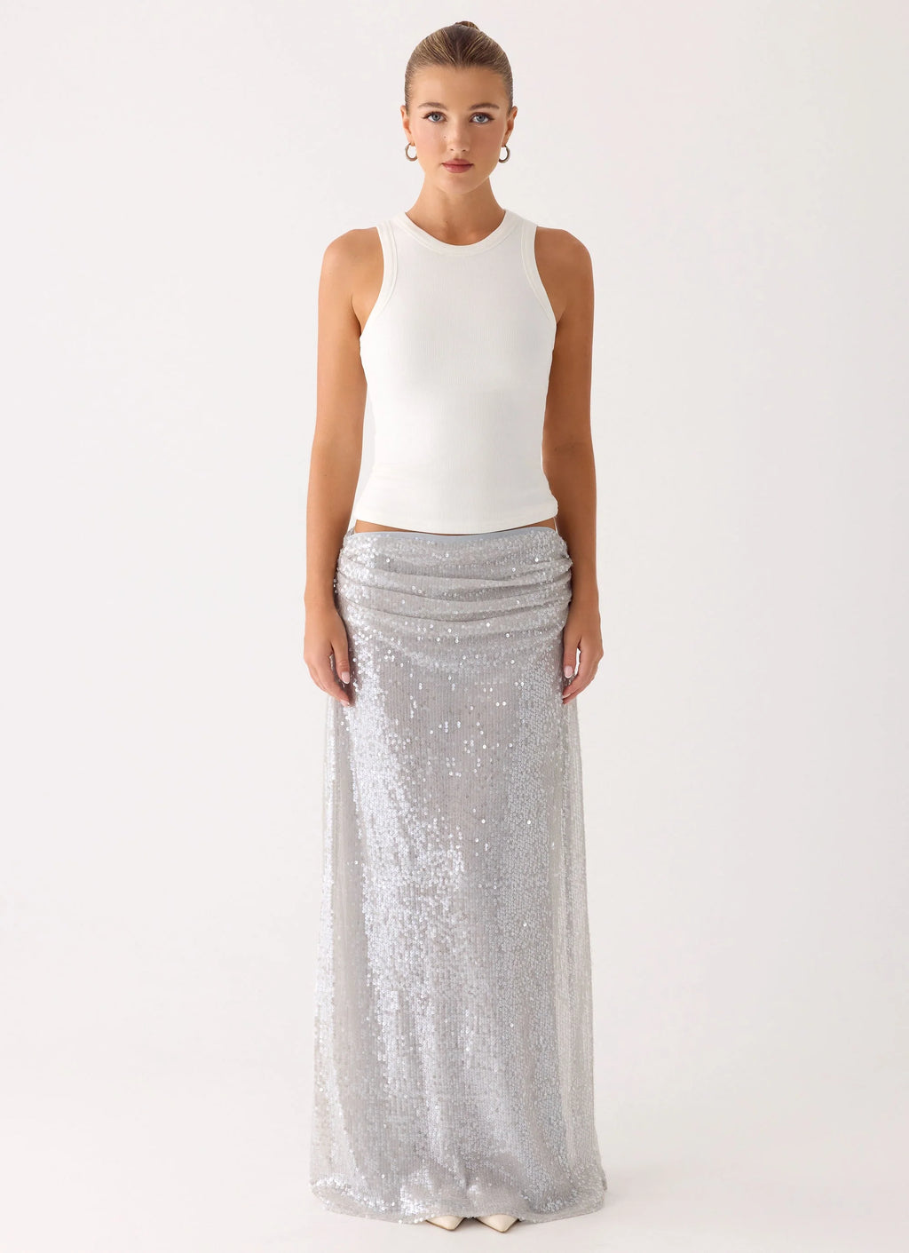 Susie Sequin Maxi Skirt - Silver