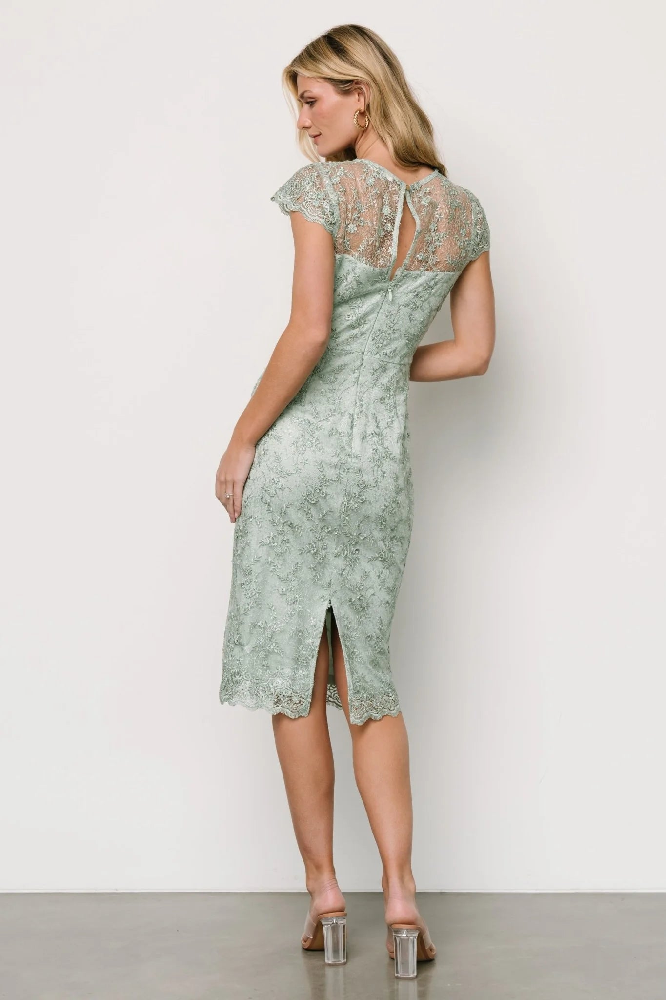 Oriana Embossed Shimmer Midi Dress | Sage