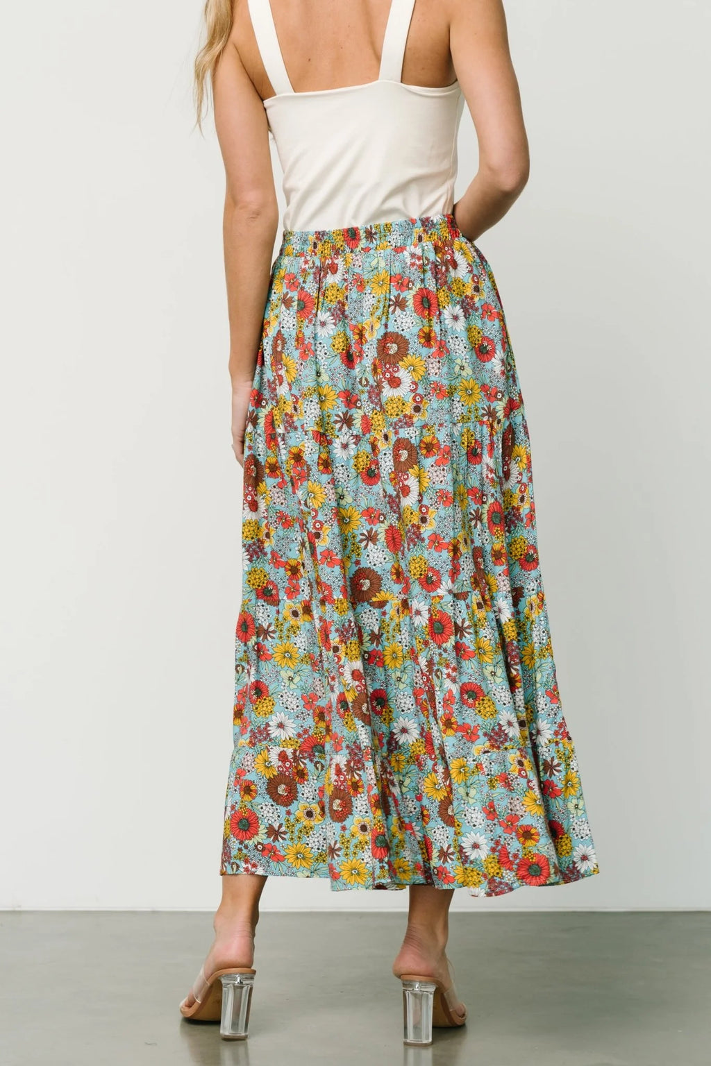 Reilly Maxi Skirt | Teal Flower Print