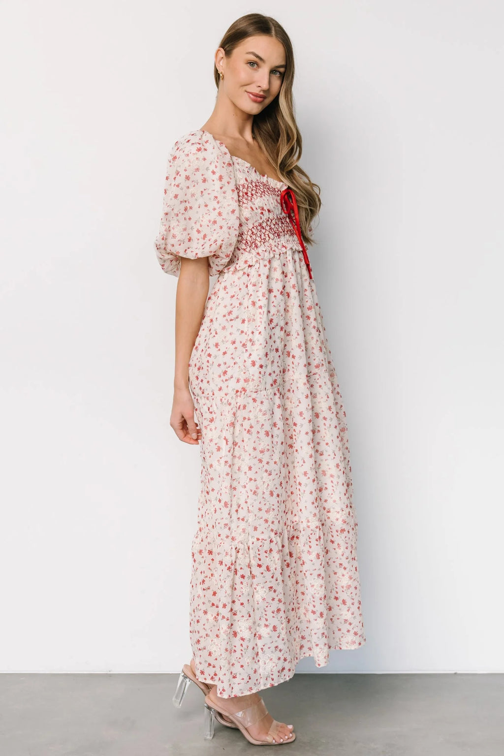 Hollie Smocked Dress | Cream + Red Floral