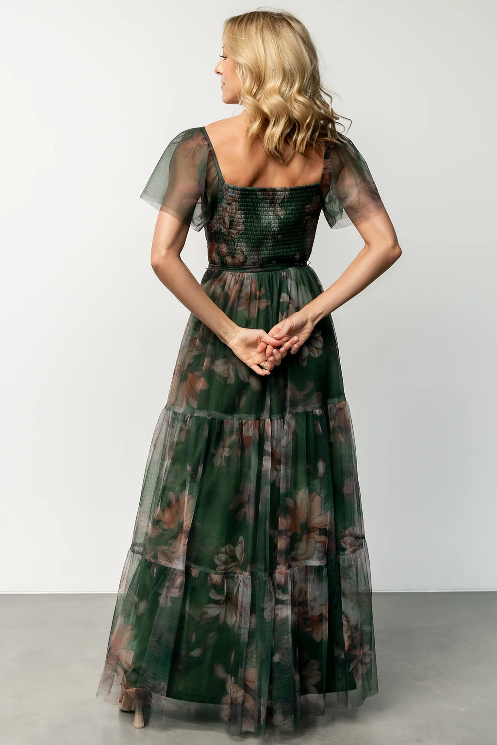 Nicola Tulle Maxi Dress | Deep Green Floral