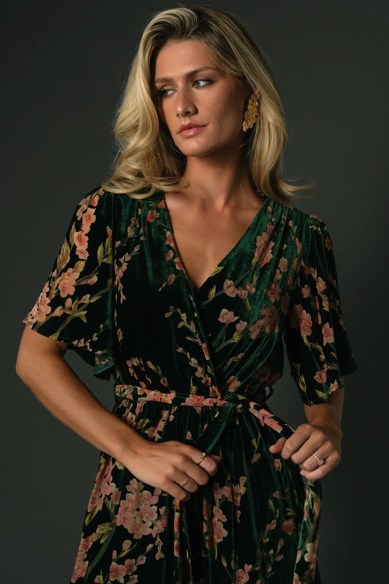 Uma Velvet Maxi Dress | Green Floral