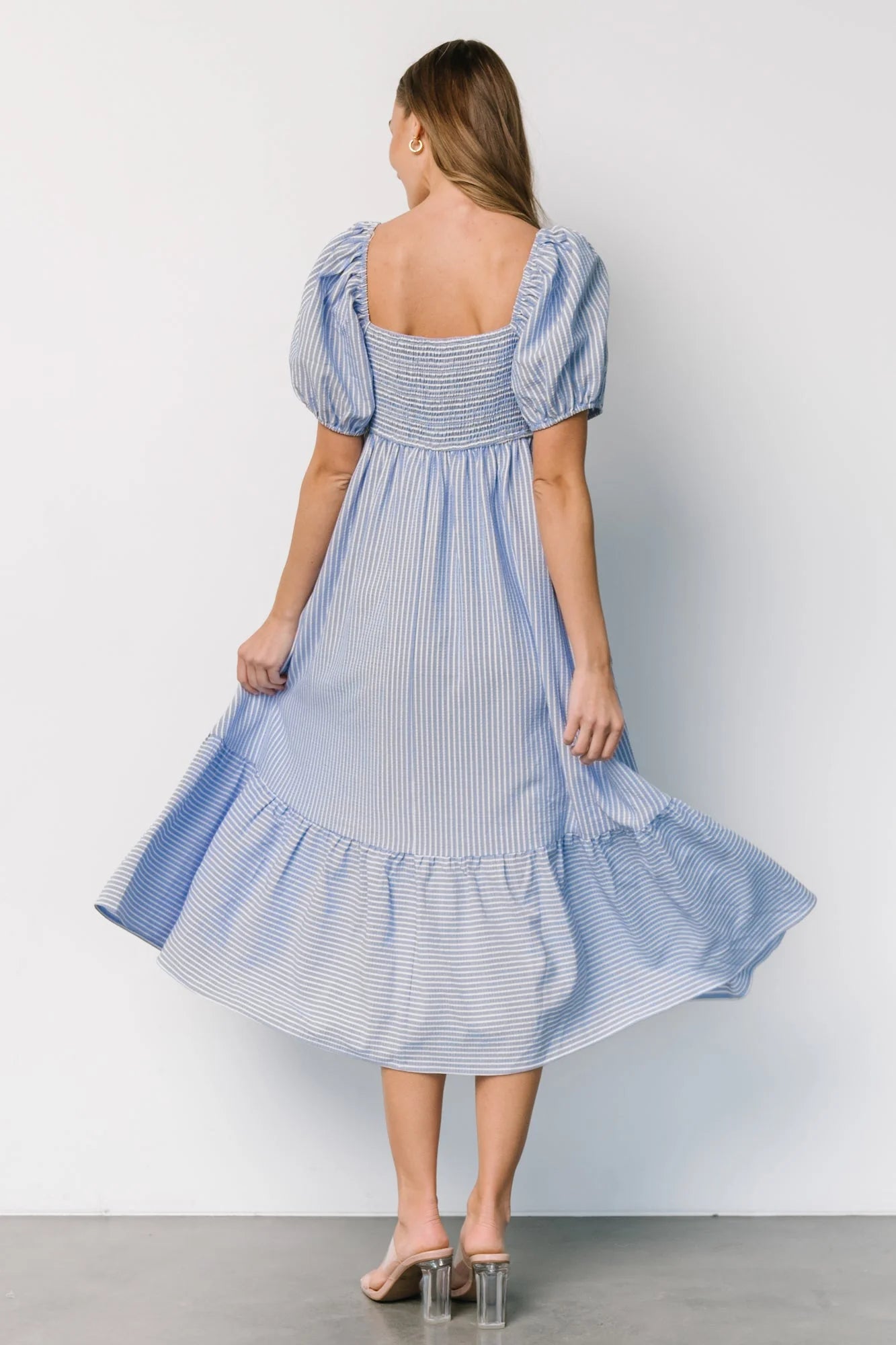 Poppy Midi Dress | Blue + Off White