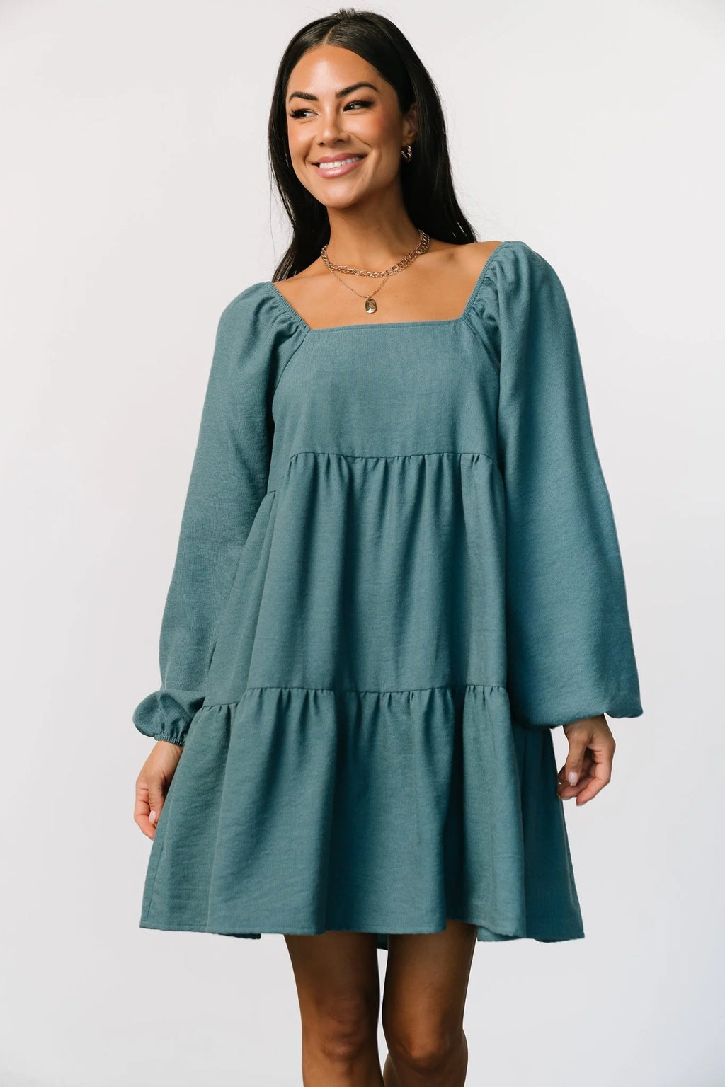 Selena Tiered Mini Dress | Vintage Teal