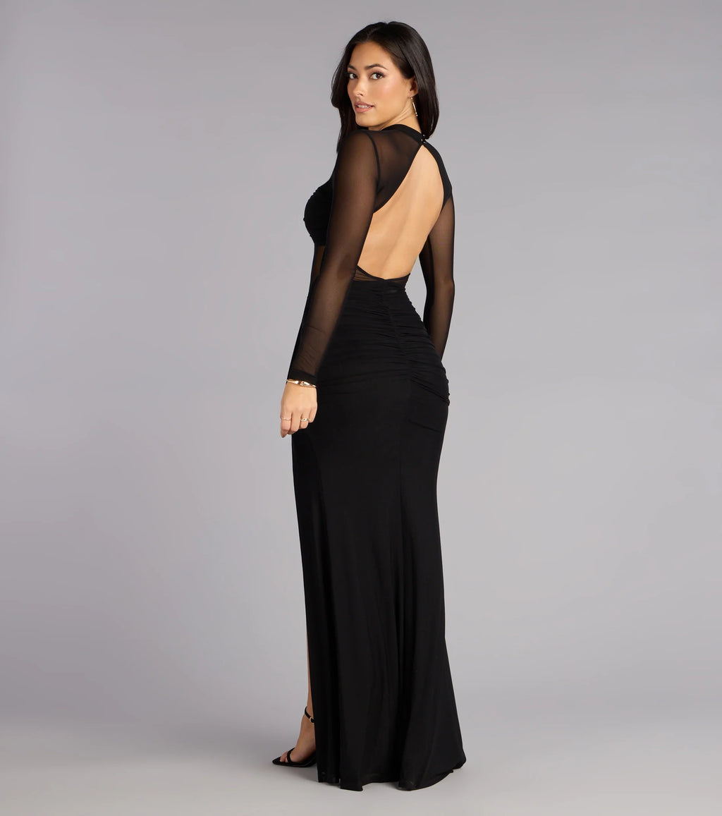 Raelyn Mesh Long Sleeve Mermaid Formal Dress