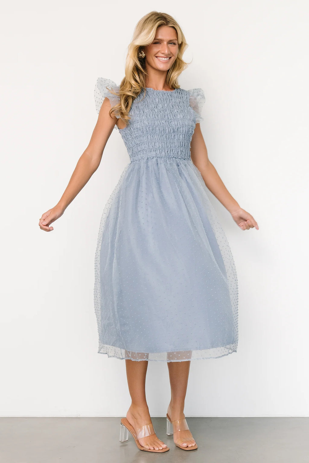 Alice Dot Midi Dress | Dusty Blue