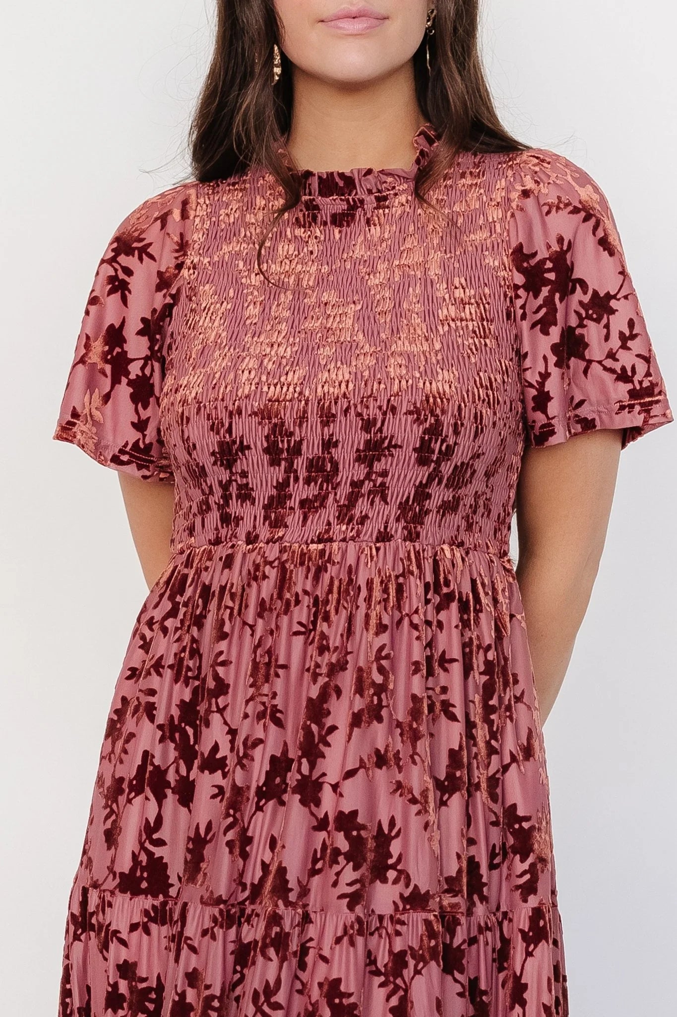 Callen Smocked Velvet Dress | Dusty Clove