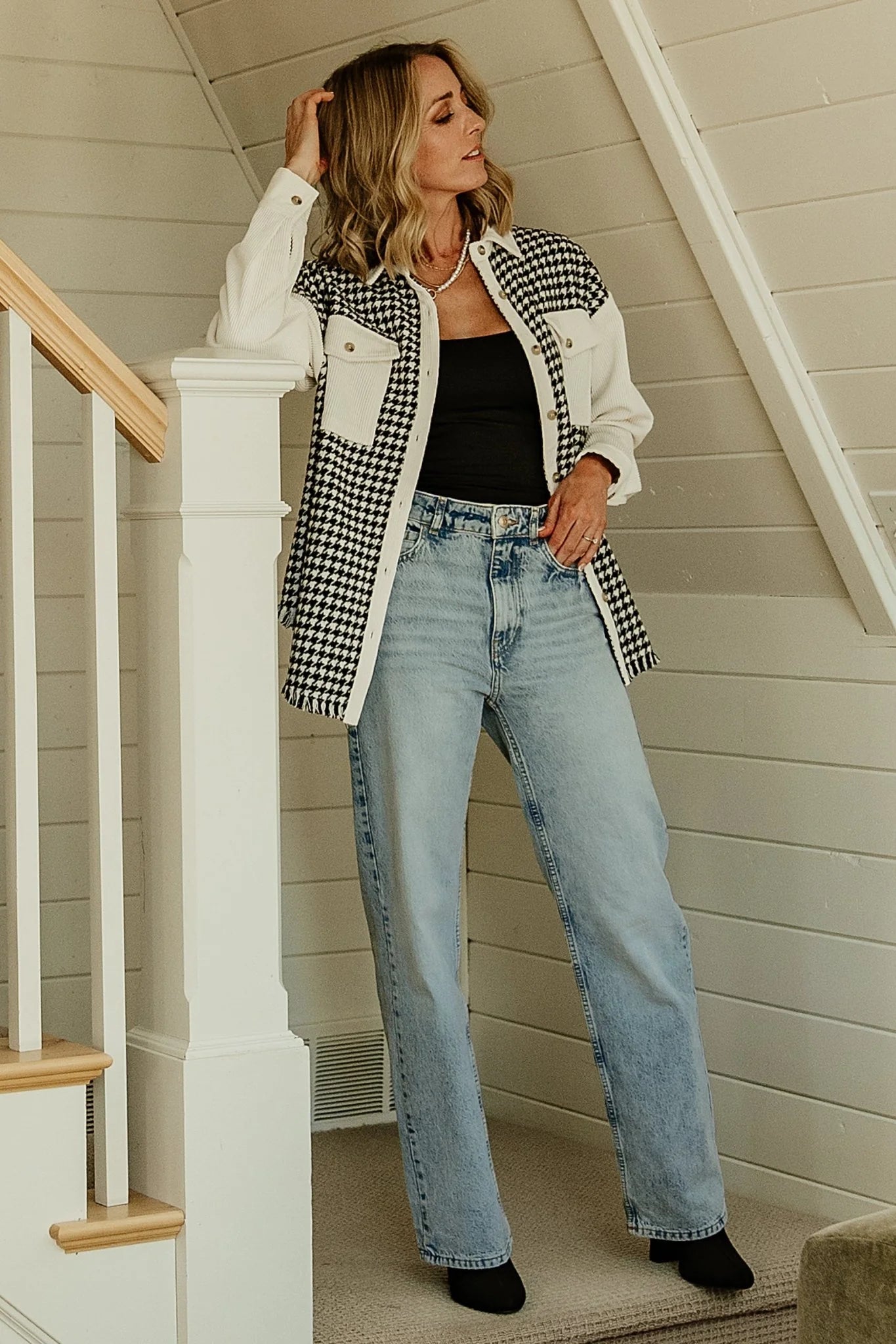Montreal Houndstooth Shacket | Ivory + Black