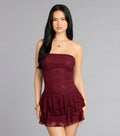 Flirt First Strapless Lace Tiered Mini Dress