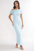 Elita Asymmetric Neckline Lace Maxi Dress Blue