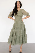 Nellie Smocked Midi Dress | Sage Green