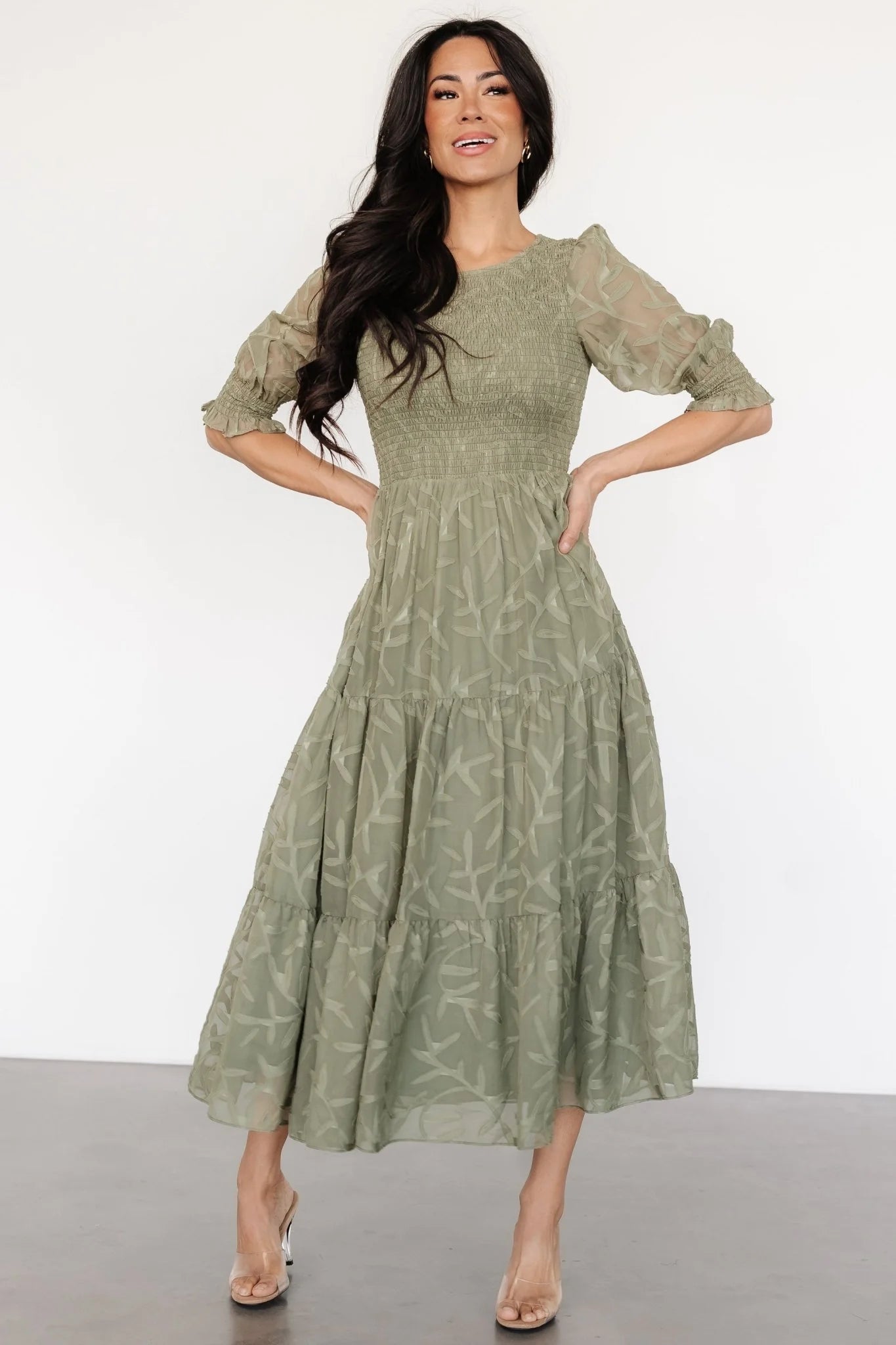 Nellie Smocked Midi Dress | Sage Green
