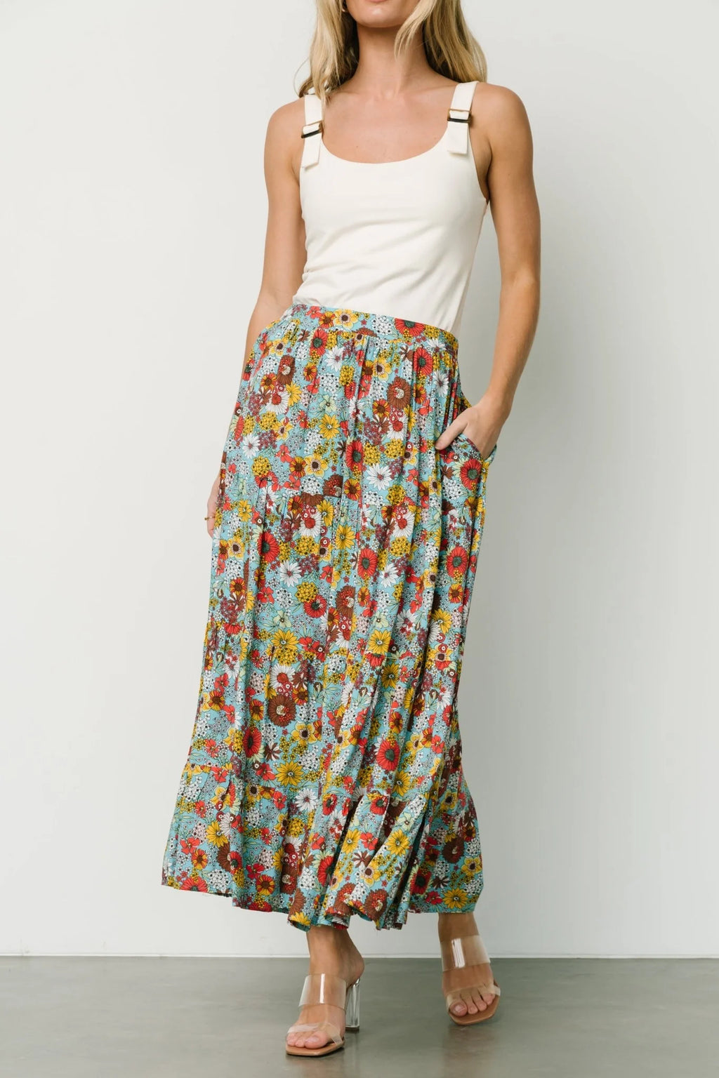 Reilly Maxi Skirt | Teal Flower Print