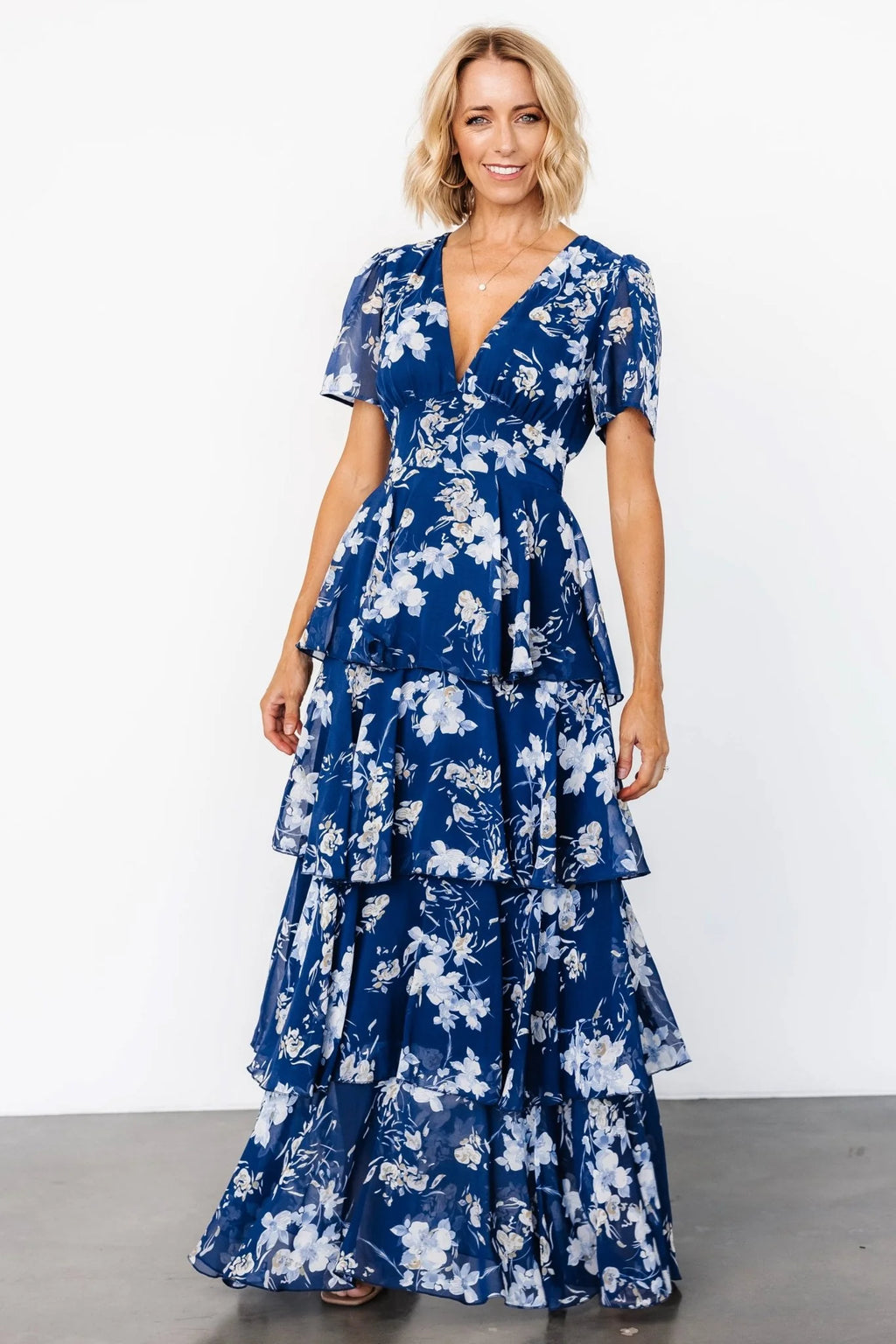 Montaigne Ruffle Maxi Dress | Navy + Blue Floral
