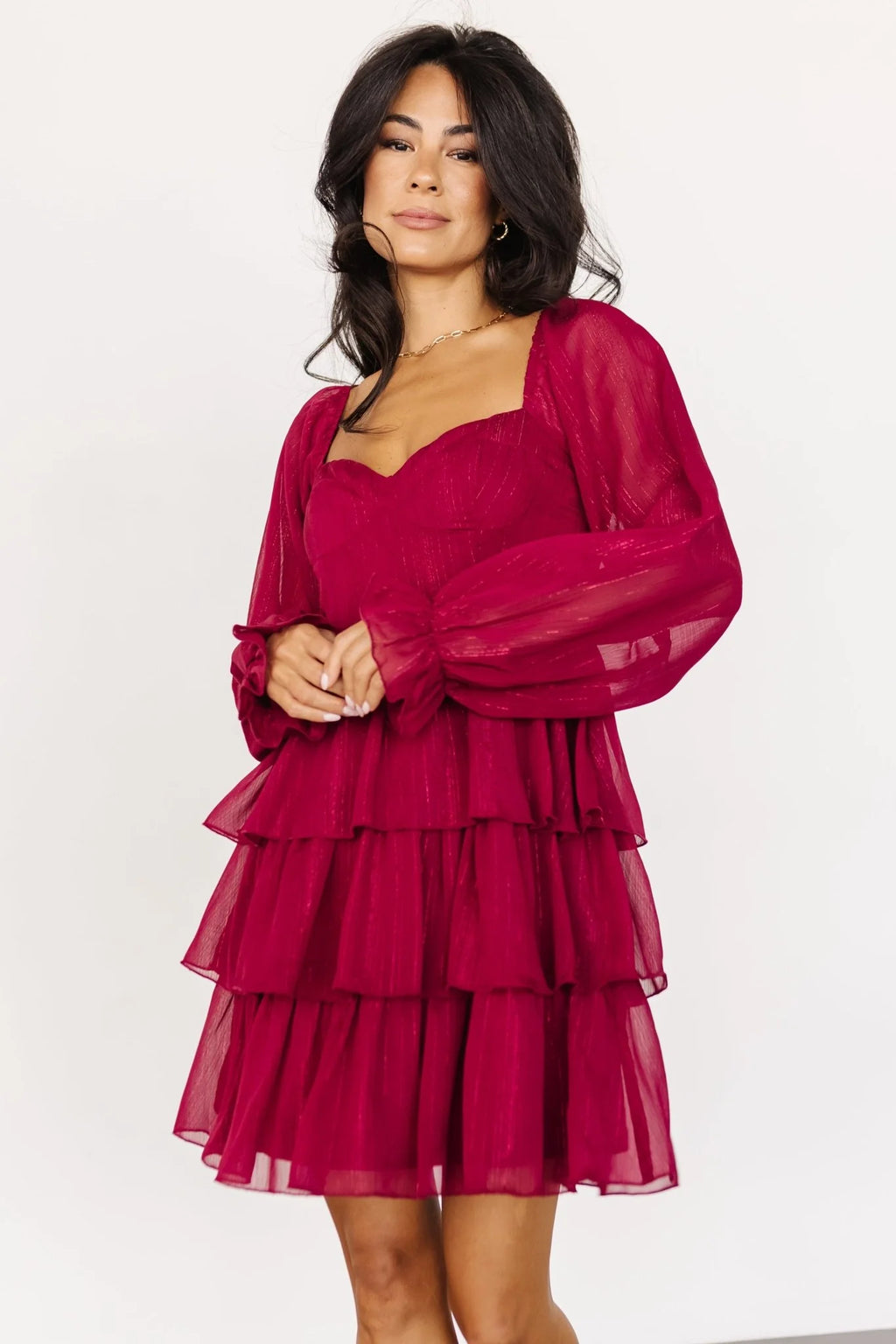Thompson Tiered Short Dress | Burgundy