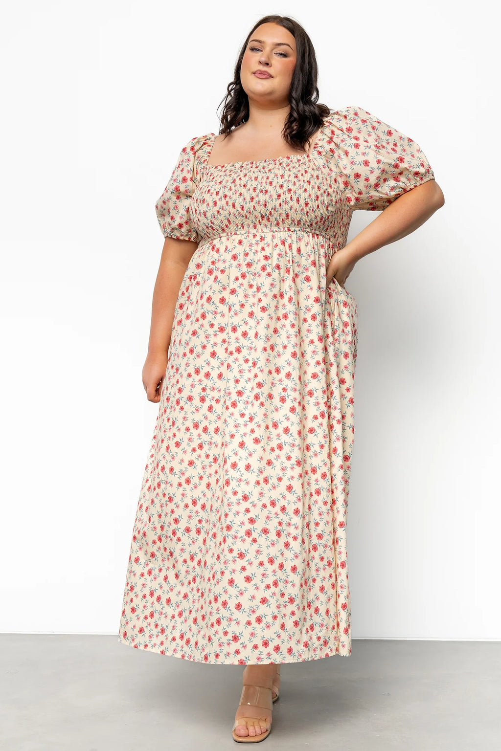 Haddie Smocked Midi Dress | Cream + Rose Floral