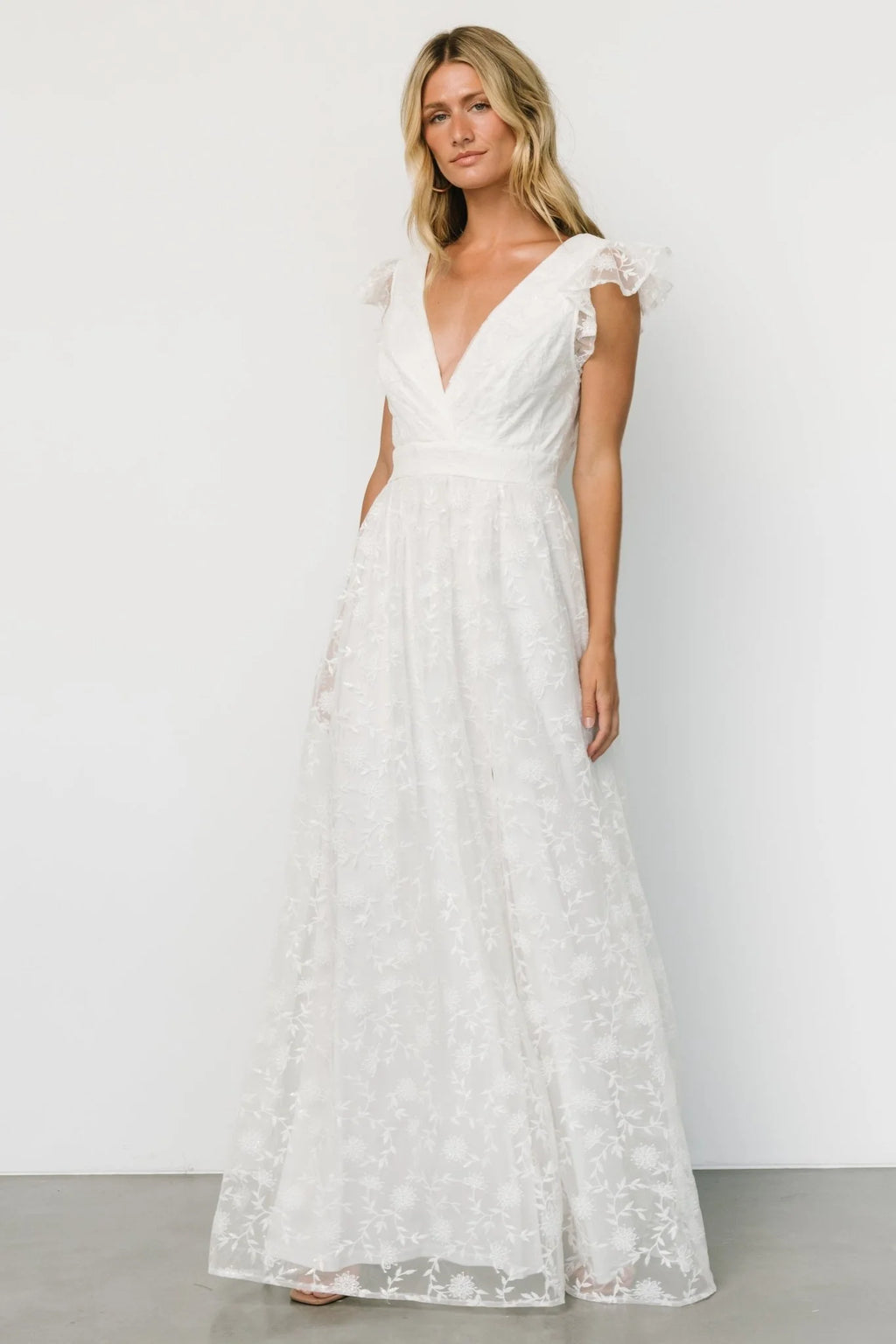 Alexa Embroidered Sequin Maxi Dress | White