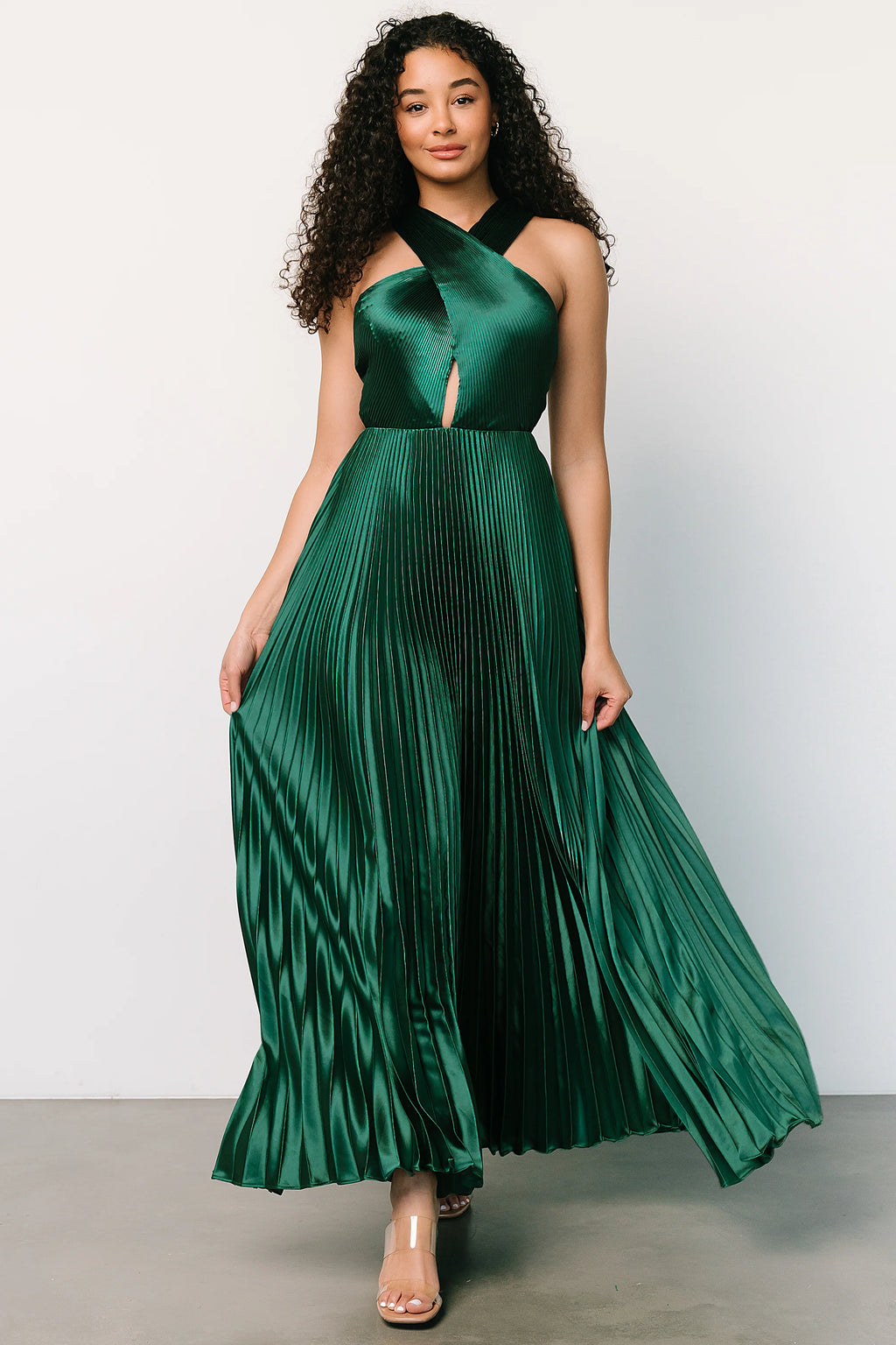 Sandra Pleated Maxi Dress | Emerald