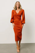 Soho Bubble Sleeve Sweater Dress | Rust