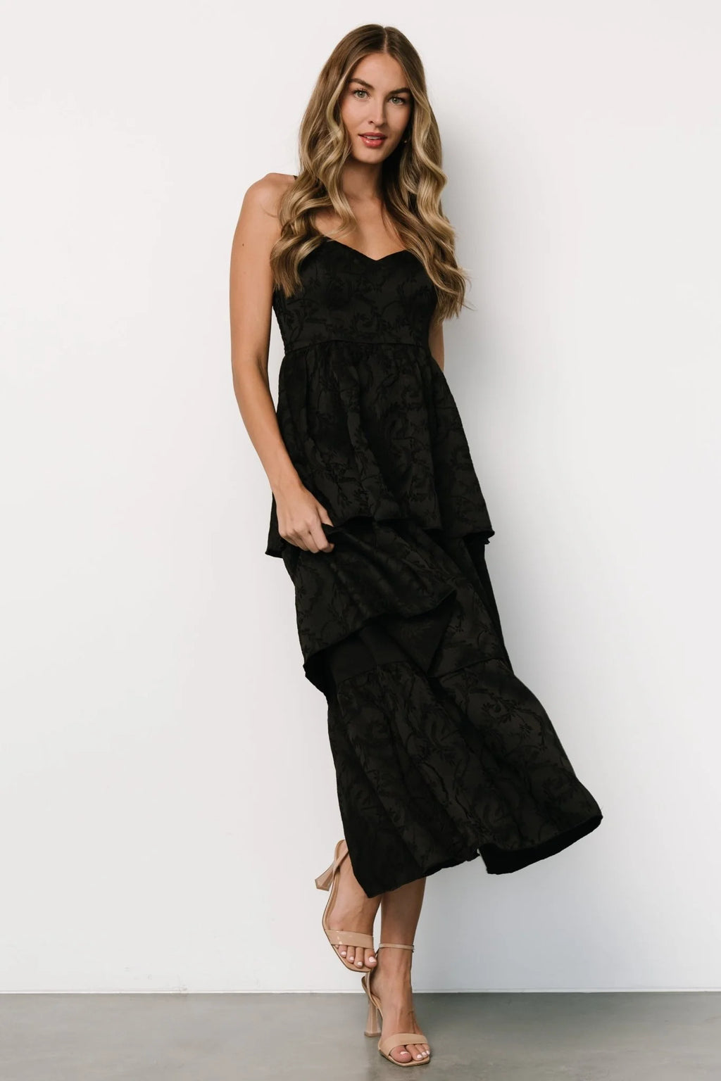 Violetta Embossed Tiered Dress | Black