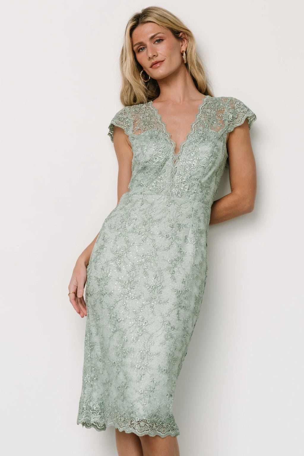 Oriana Embossed Shimmer Midi Dress | Sage
