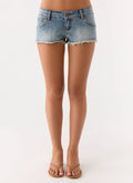 Elias Low Rise Distressed Denim Shorts - Vintage Wash Blue