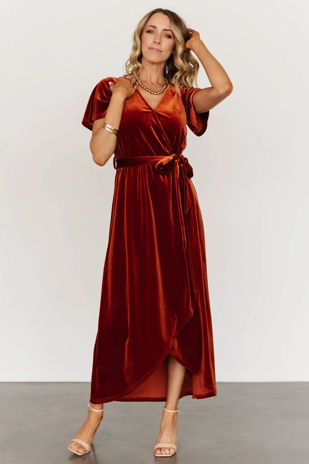 Nadine Velvet Midi Dress | Rust