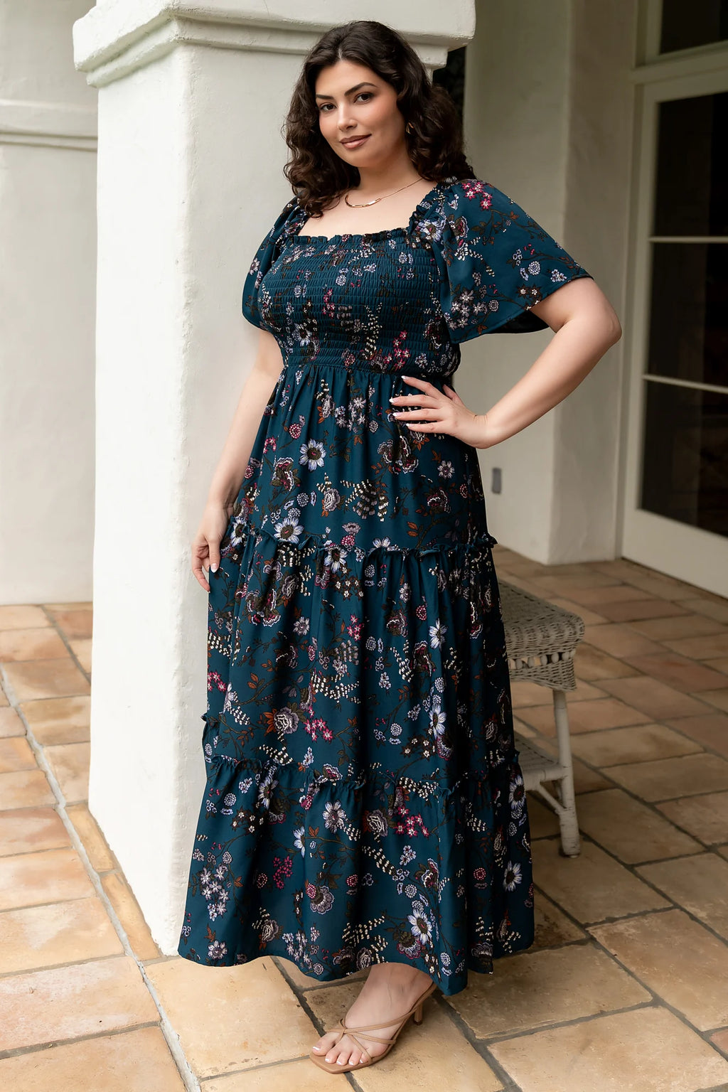 Southampton Smocked Maxi Dress | Jade Blossom
