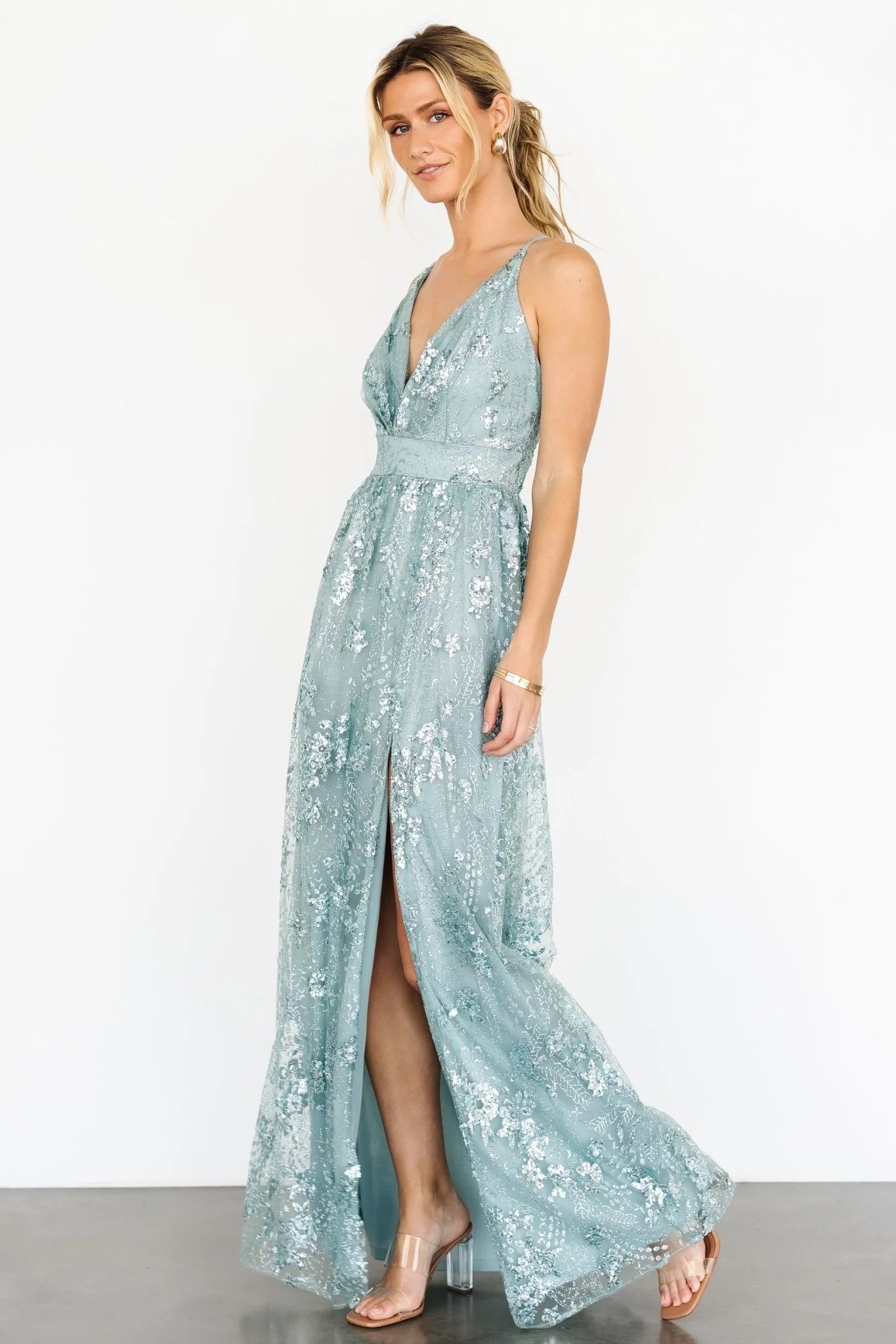 Tasha Sequin Gown | Sage Blue