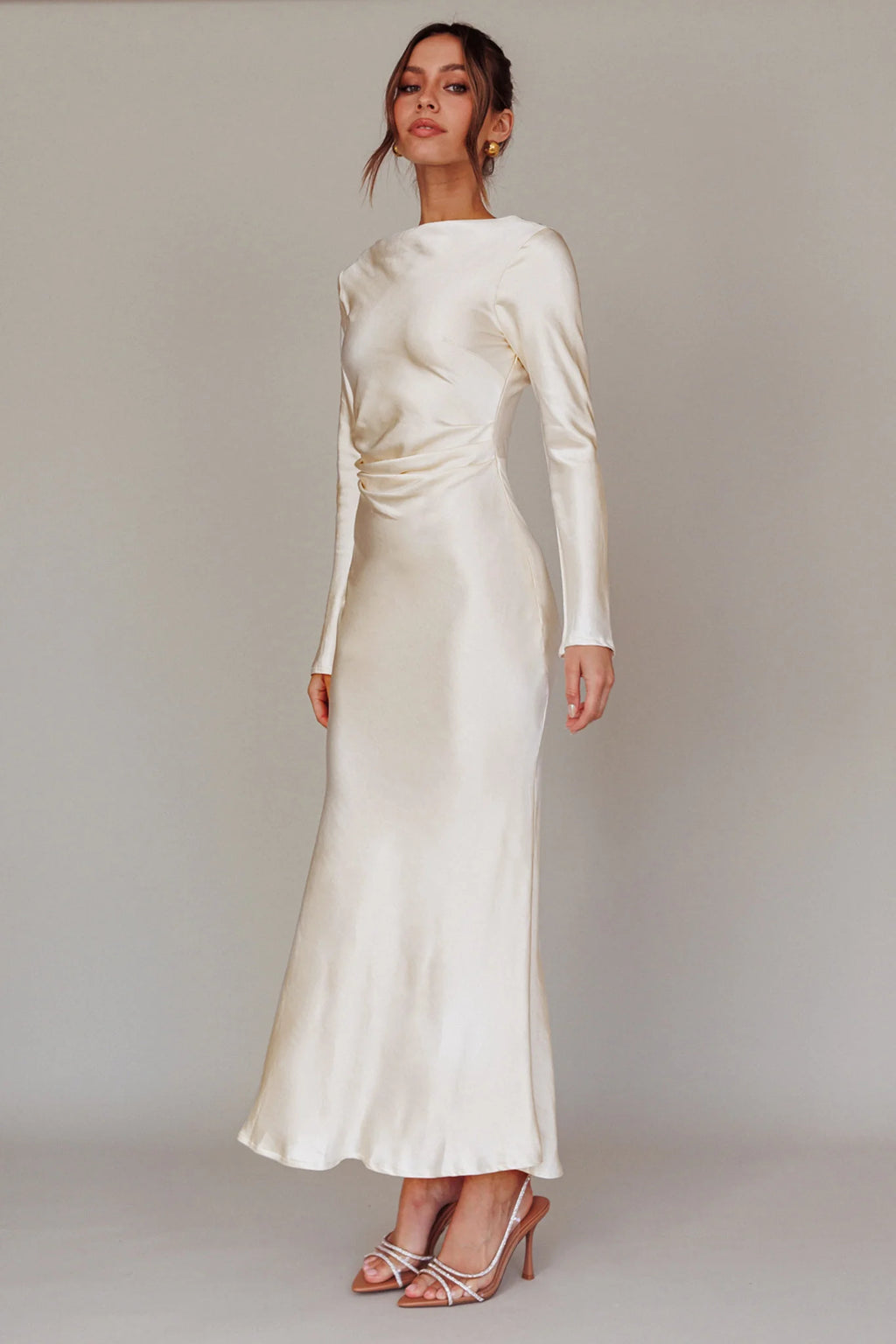 Loveland Cowl Back Midi Dress Oyster